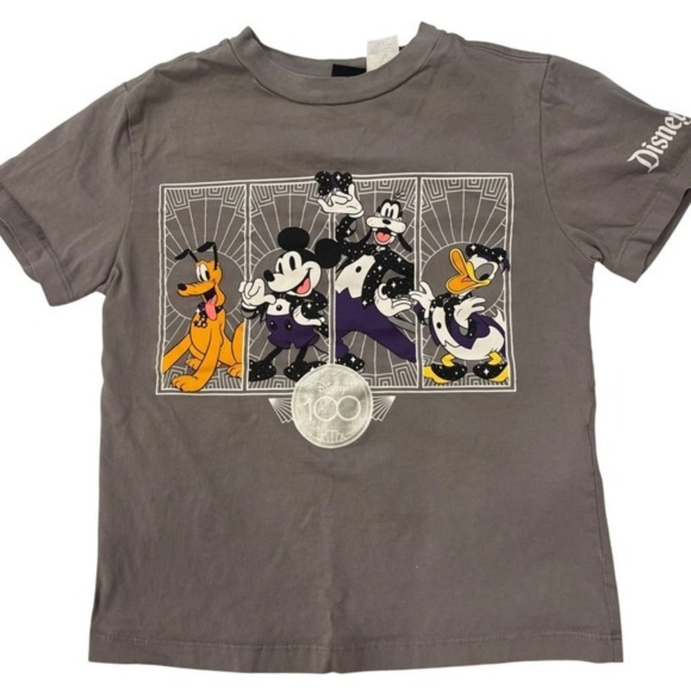 Disney 100th Anniversary Kids Grey T-Shirt Disneyland Resort Mickey Goofy M 8